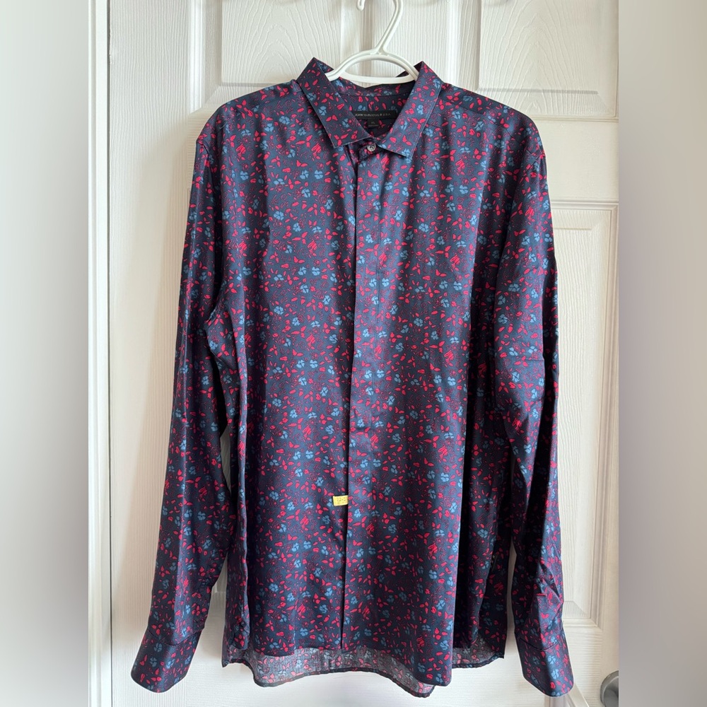John Varvatos Men's Shirt - Red and Blue Pattern